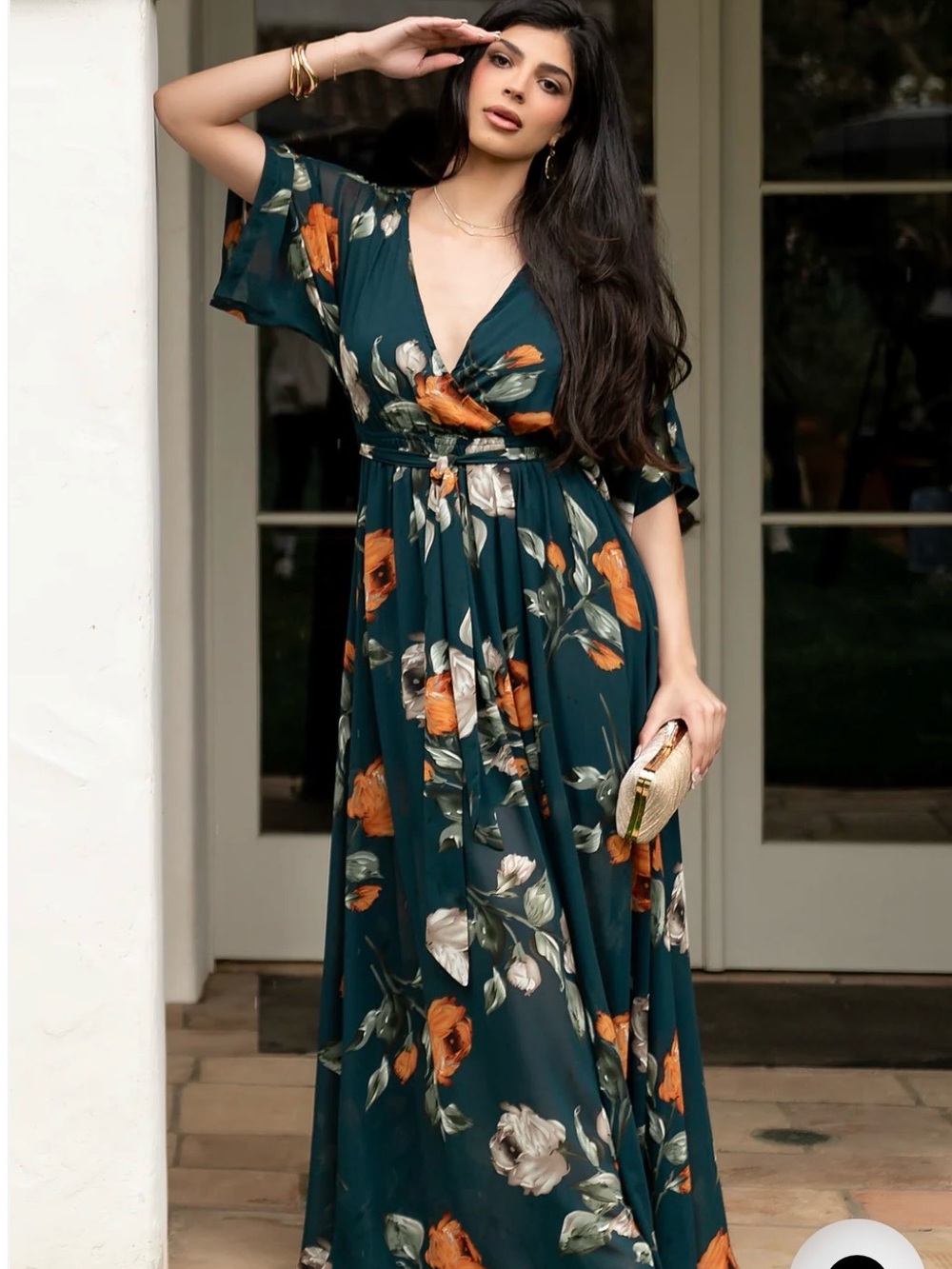 Baltic Born Teal Floral Maxi Dress with Mustard and Cream Blooms